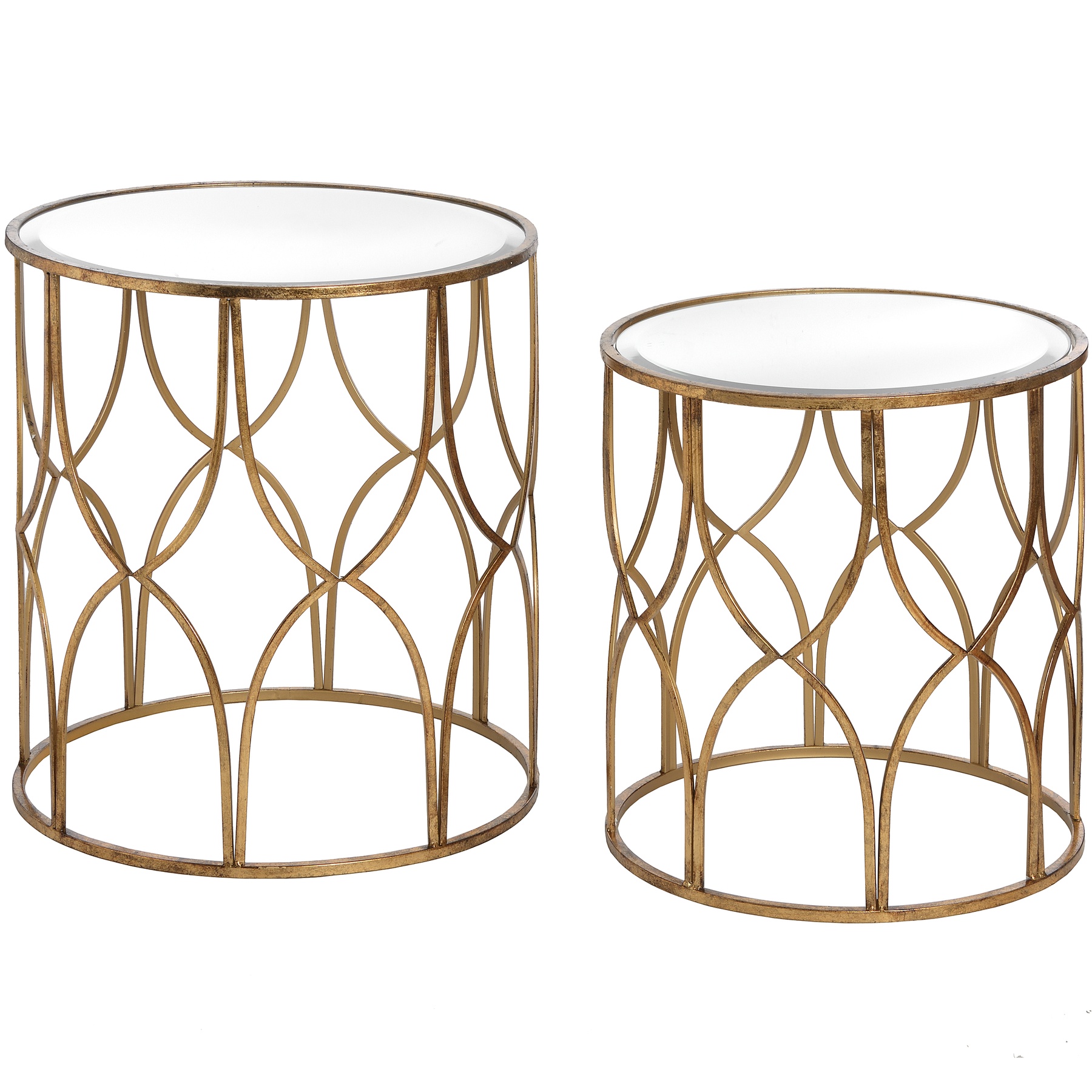 18397.jpg Set Of Two Lattice Detail Gold Side Tables - Image 1