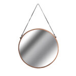 Copper Rimmed Round Hanging Wall Mirror With Black Strap - Image 2