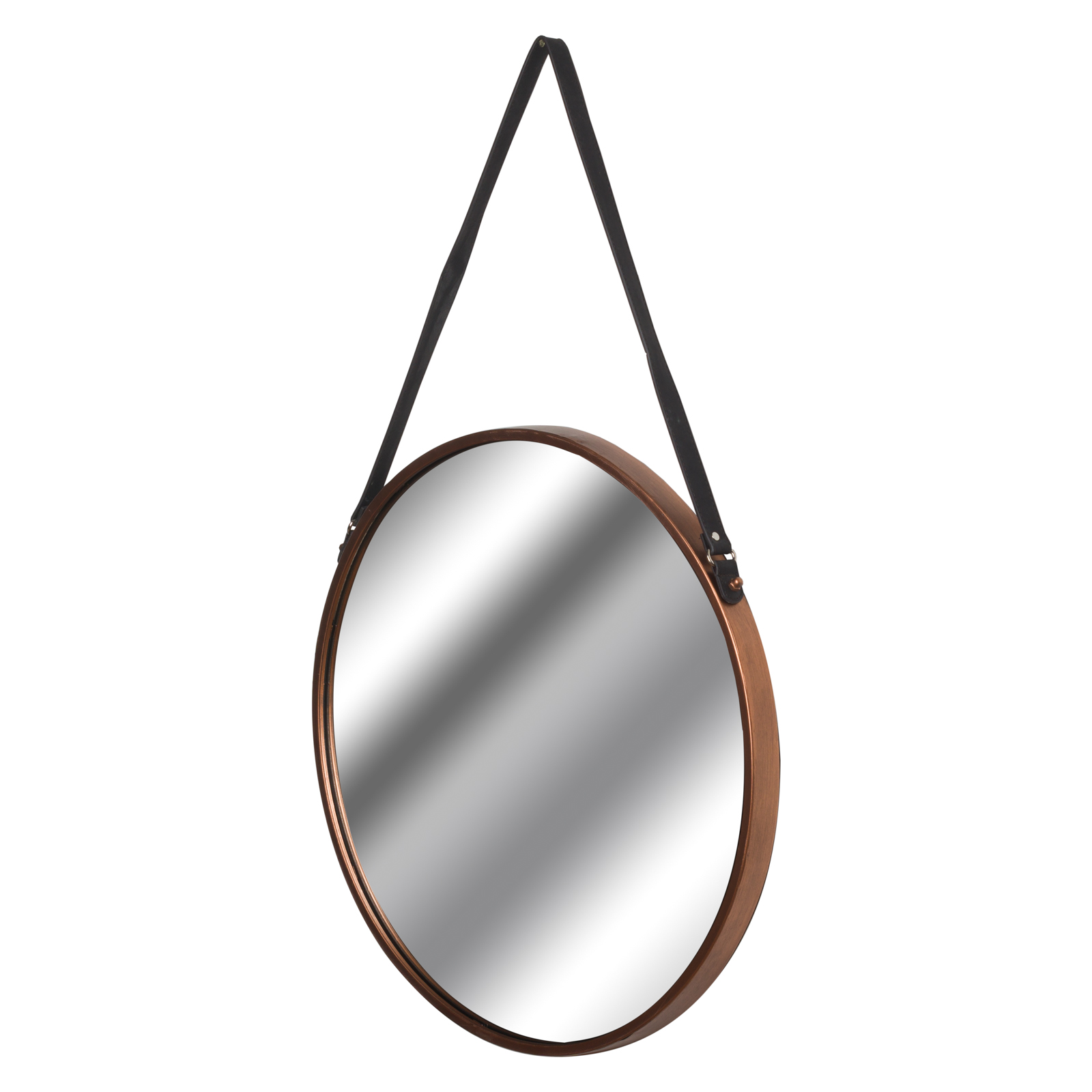 18868.jpg Copper Rimmed Round Hanging Wall Mirror With Black Strap - Image 1