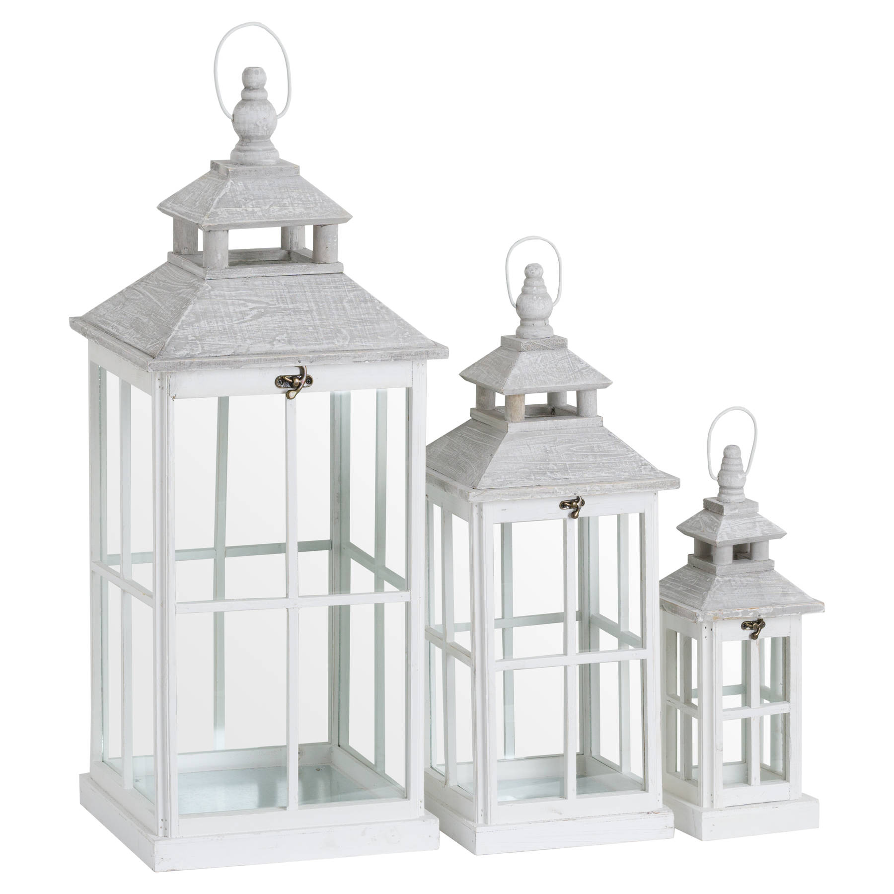 19494.jpg Set Of 3 White Window Style Lanterns With Open Top - Image 1
