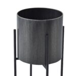 Gun Metal Grey Cylindrical Planter On Black Frame - Image 2