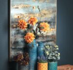 Large Abstract Grey And Gold Glass Image With Gold Frame - Image 3