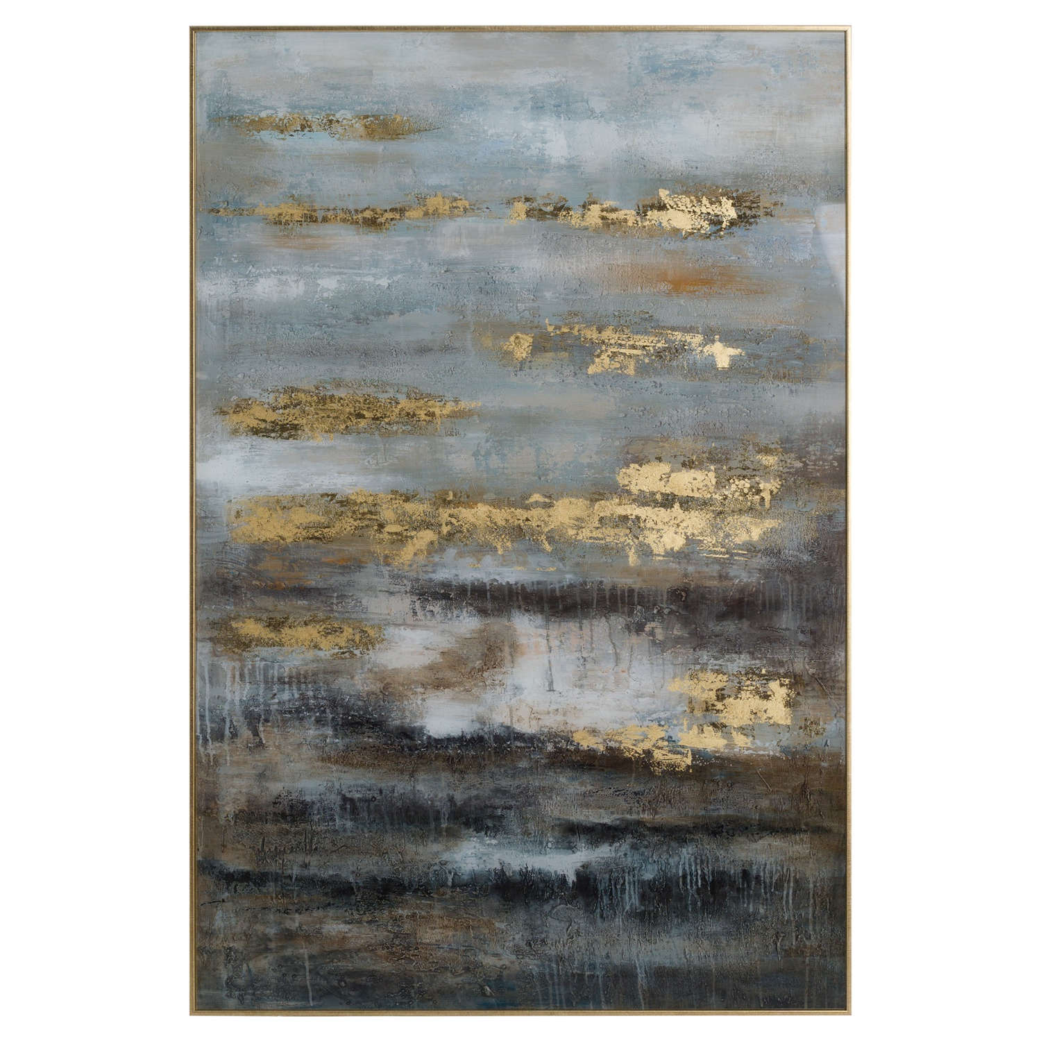 19979.jpg Large Abstract Grey And Gold Glass Image With Gold Frame - Image 1