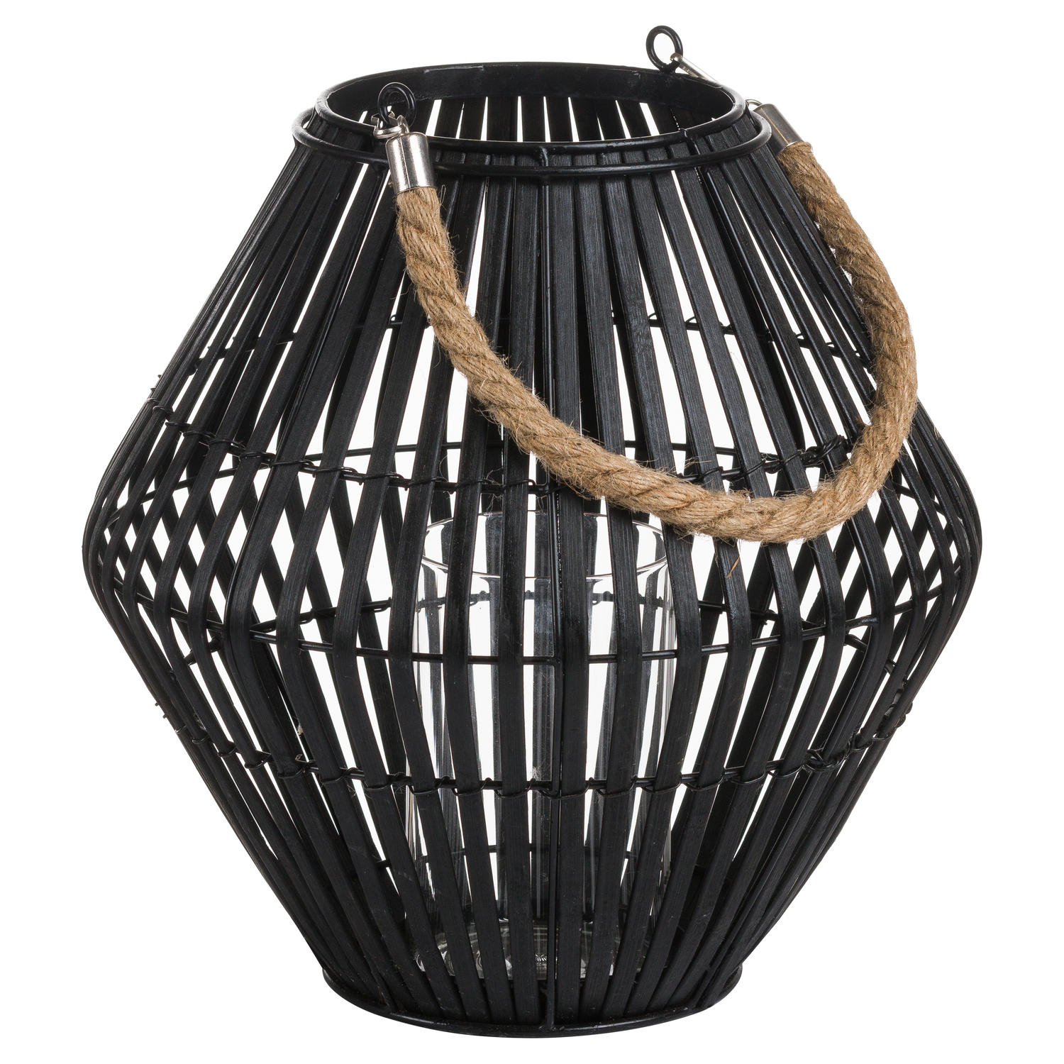 20577.jpg Black Rattan Large Convex Lantern - Image 1