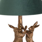 Antique Gold Marching Hares Lamp With Green Velvet Shade - Image 2