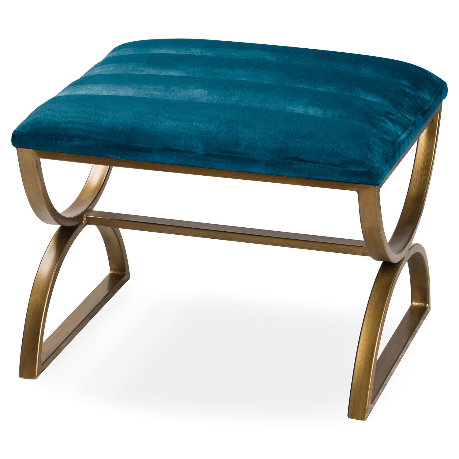 20711.jpg Navy And Brass Ribbed Footstool - Image 1