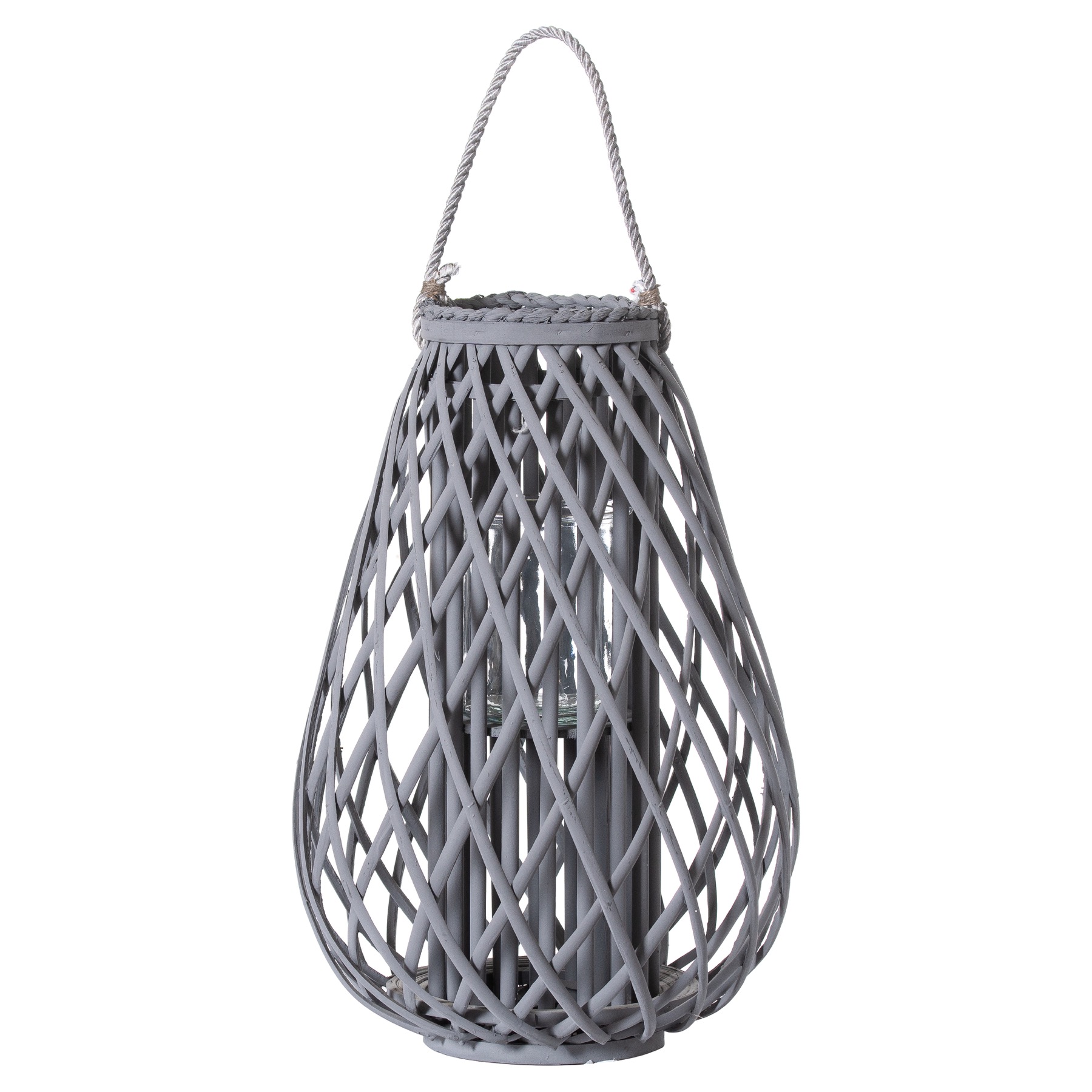 21408.jpg Large Grey Wicker Bulbous Lantern - Image 1