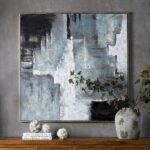 Hand Painted Black And White Layered Abstract Painting - Image 4