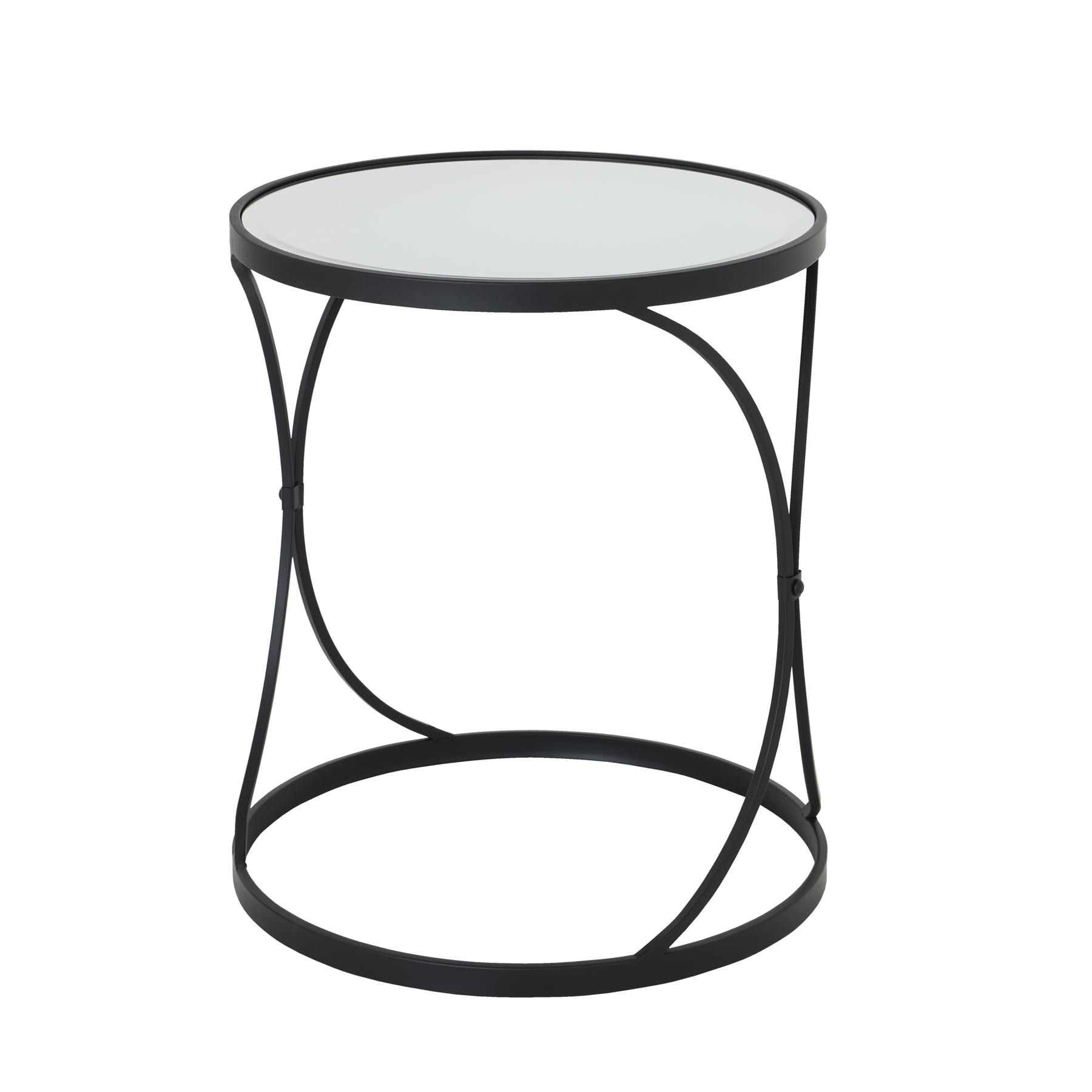 22487.jpg Concaved Set Of Two Black Mirrored Side Tables - Image 1
