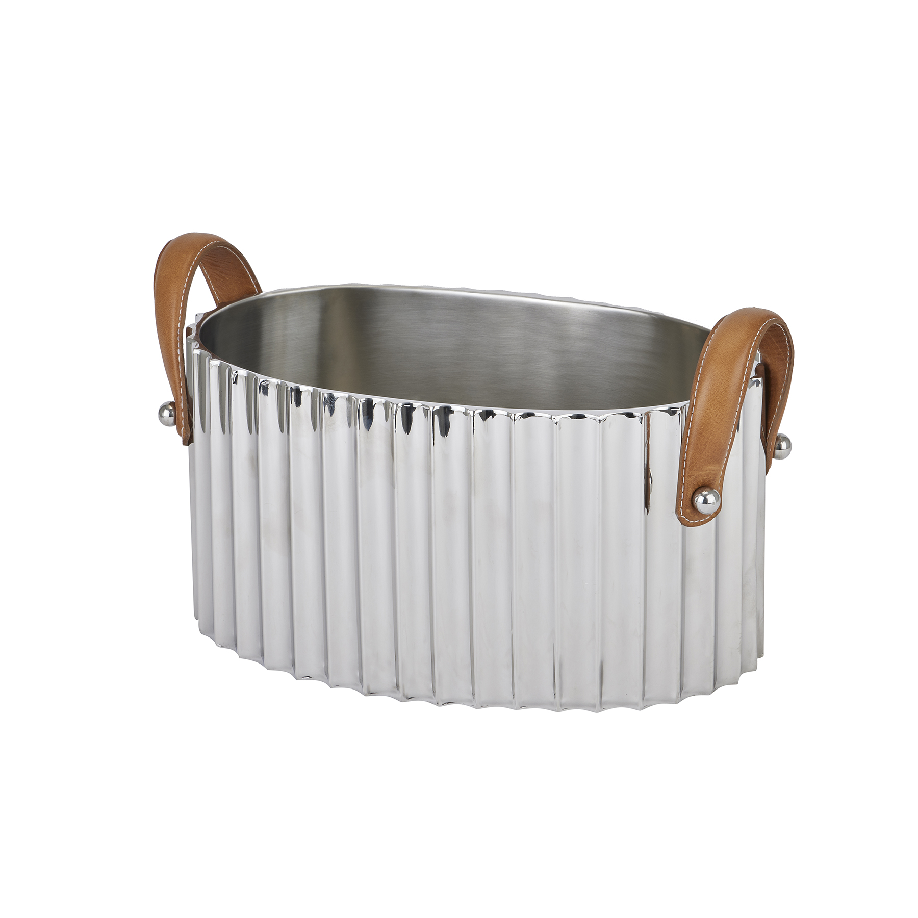 22567.jpg Large Silver Fluted Leather Handled Champagne Cooler - Image 1